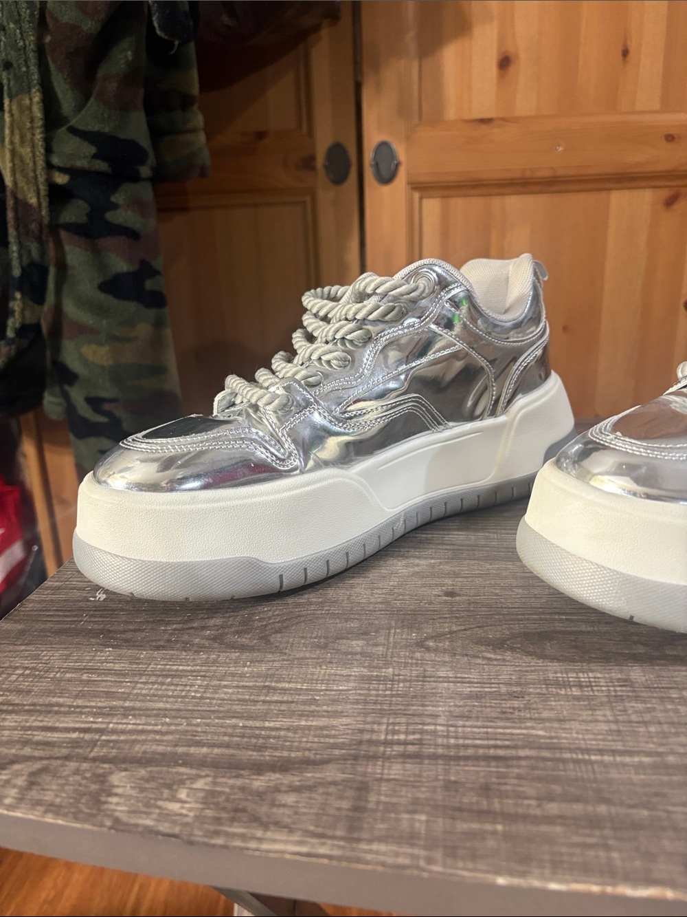 ASOS Silver Mirror-Effect Chunky Platform Trainers - Picture 6 of 8